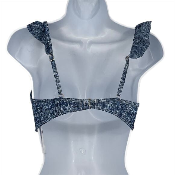 Bikini Ruffle Shoulder Top in Denim Print Size XL - Picture 4 of 6
